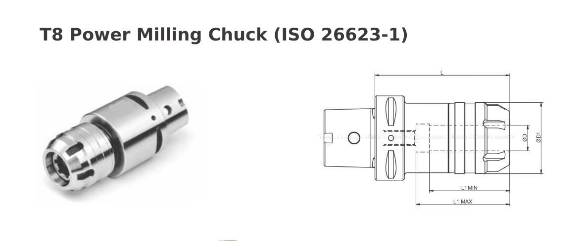 Polygonal Shank T8 C0.750'' 4.72'' Power Milling Chuck (Balanced to G2.5 25000 RPM) (ISO 26623-1) (Compatible with Capto® Style C8)